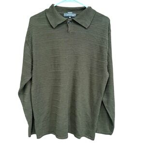 Slates Men's Brown Long Sleeve‎ Knit Polo Shirt Sweater - Size M